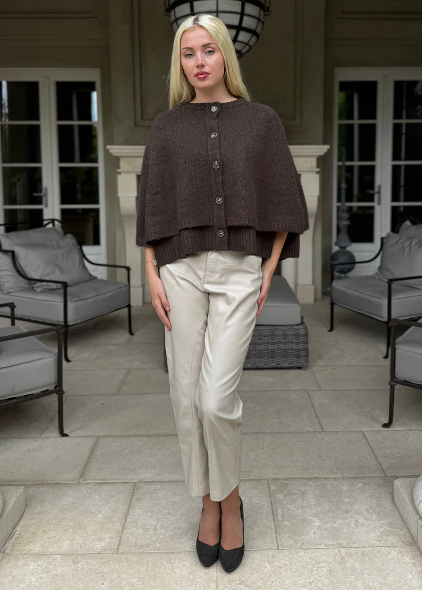 Chelsea Button Closure Cape Cardigan - Mocha | Benaar La
