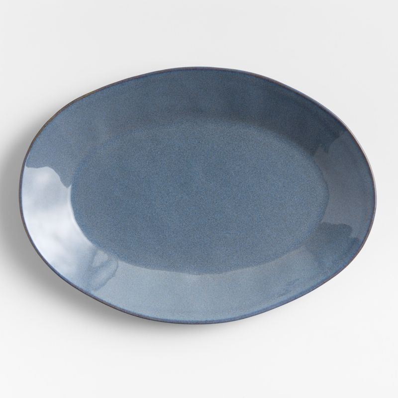 Marin Slate Blue Small Oval Stoneware Platter + Reviews | Crate & Barrel | Crate & Barrel