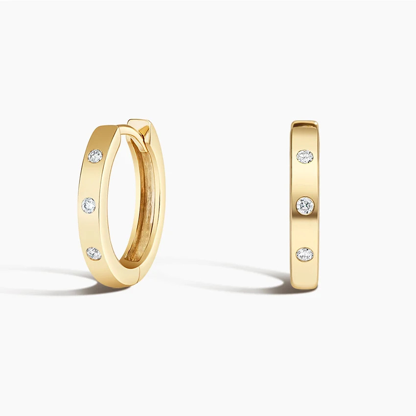 Cielo Flush Set Diamond Huggie Earrings (1/8 ct. tw.) in 14K Yellow Gold | Brilliant Earth