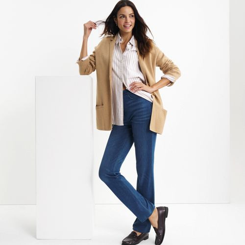 Women's Starfish High Rise Knit Denim Straight Jeans - Lands' End - Blue - M | Lands' End (US)