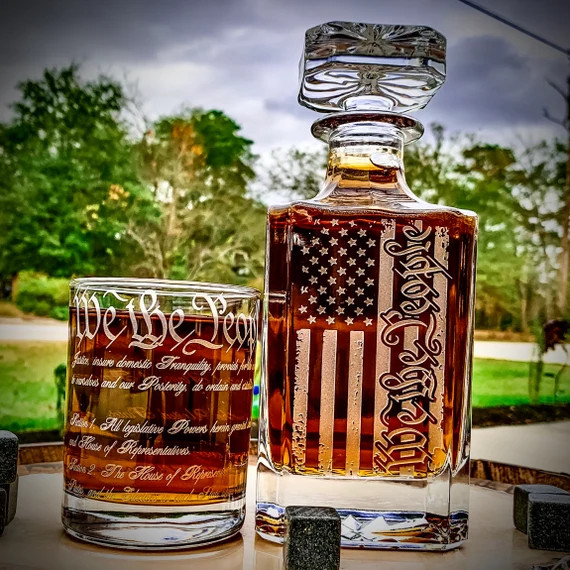 We The People American Flag / 360 Wrap U.S. Constitution Glass / Engraved Whiskey Decanter Set of... | Etsy (US)