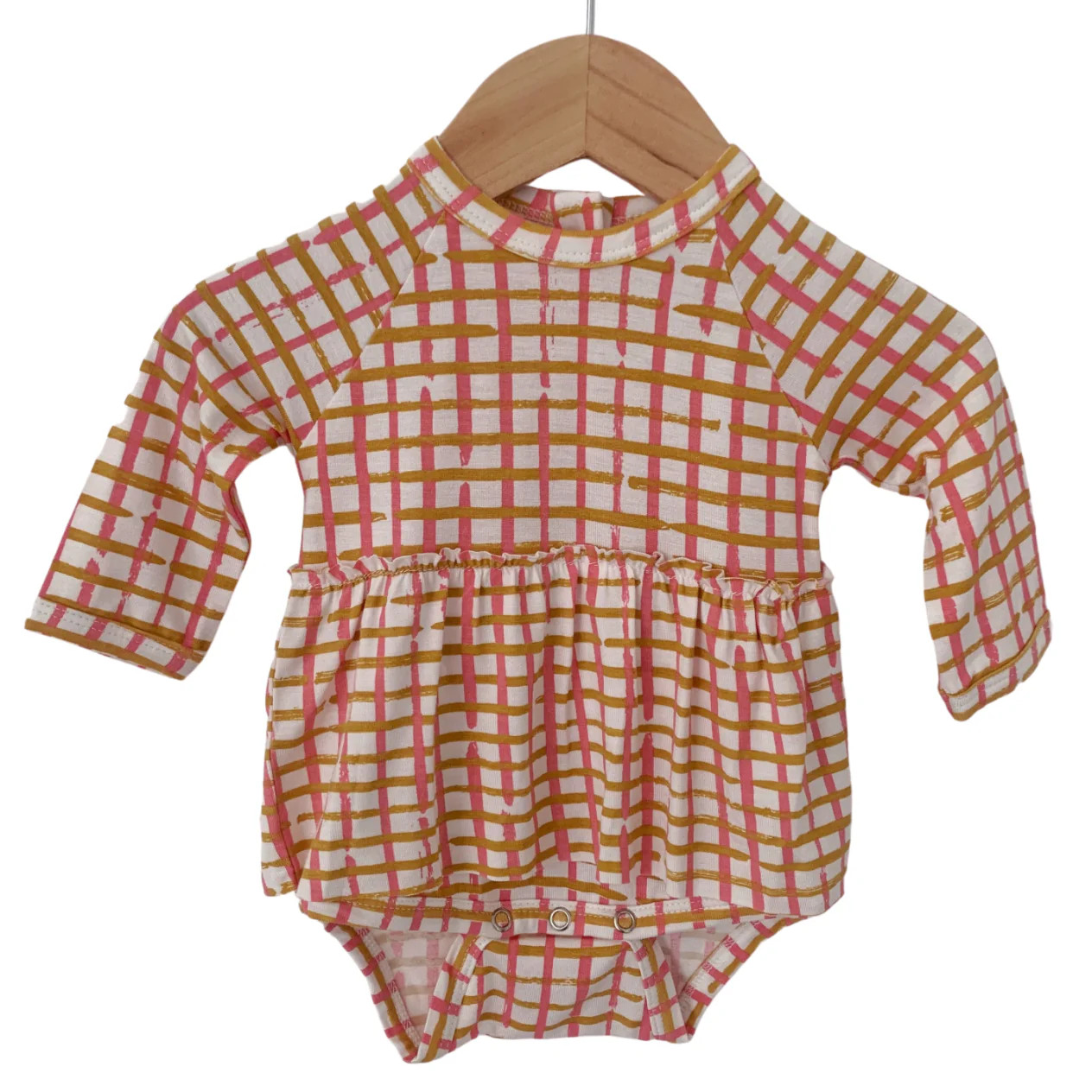 Long Sleeve Skirted Bodysuit, Pink Check | SpearmintLOVE