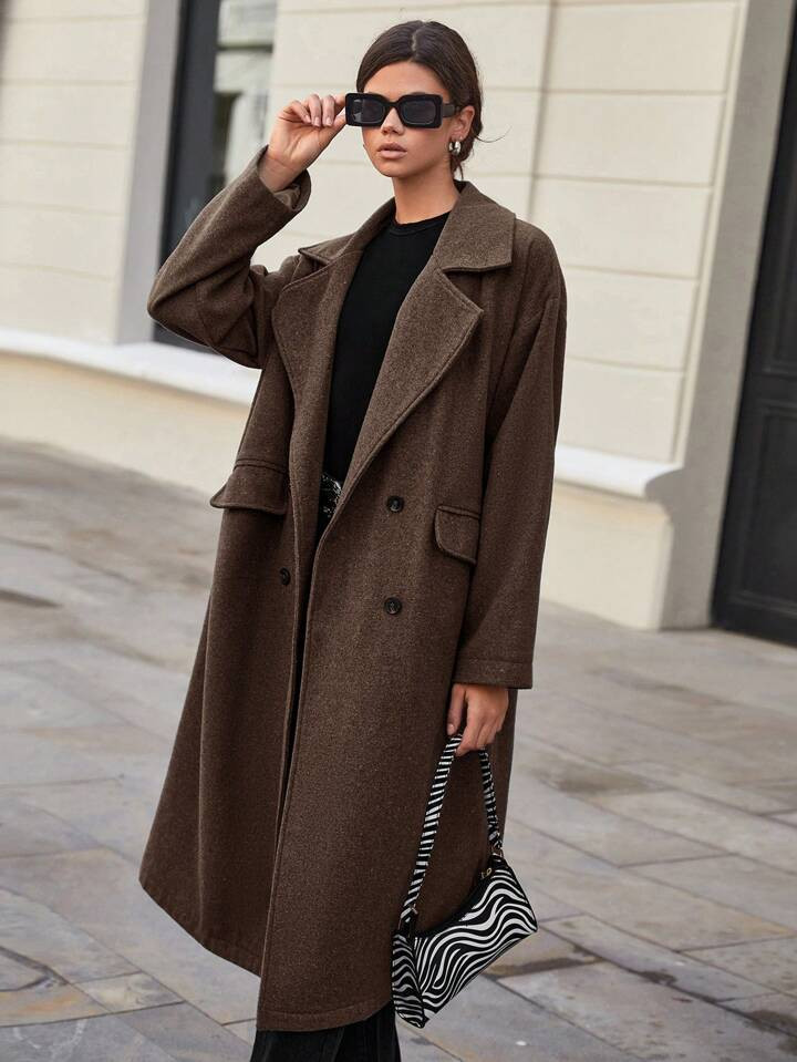 SHEIN Manteau croisé à revers cranté pour femmes | SHEIN