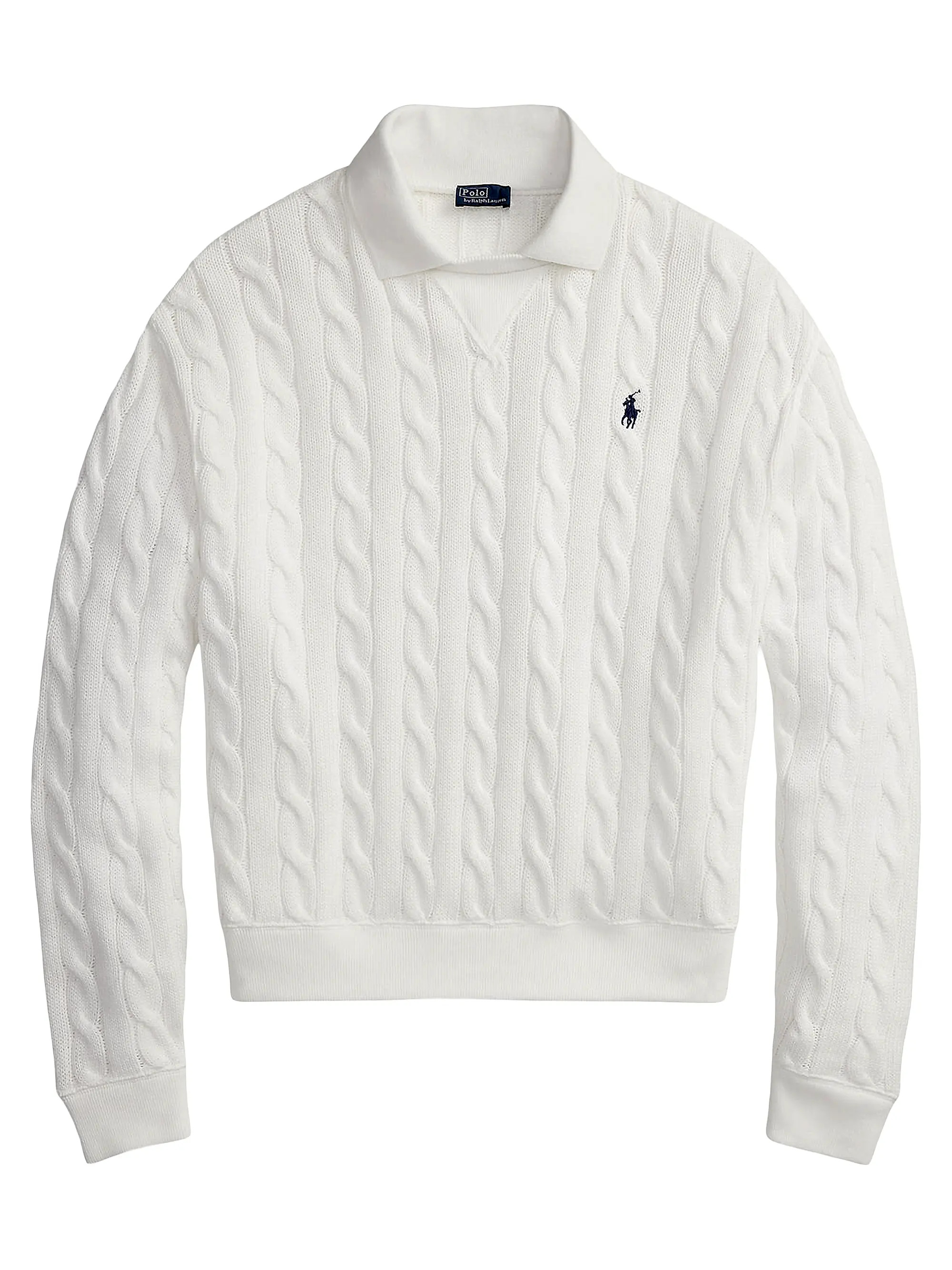 Polo Ralph Lauren Cable-Knit Cotton Polo Sweater | Saks Fifth Avenue | Saks Fifth Avenue