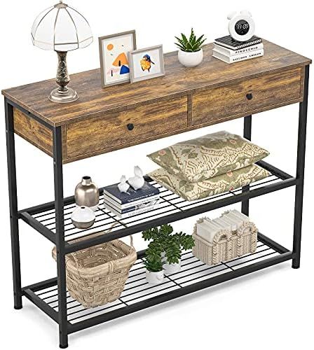 Ecoprsio Console Table with Drawers, Industrial Sofa Table Entryway Table Narrow Long with Storag... | Amazon (US)