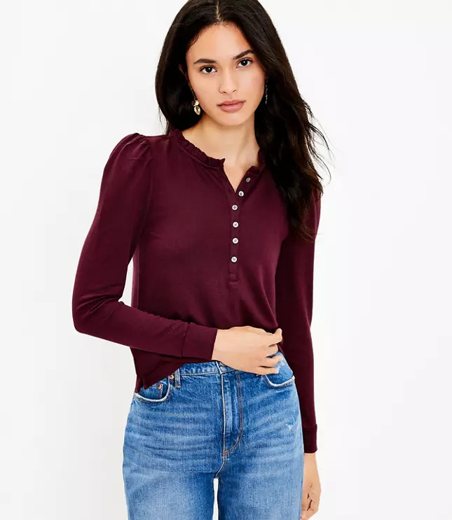 Puff Sleeve Henley Top | LOFT