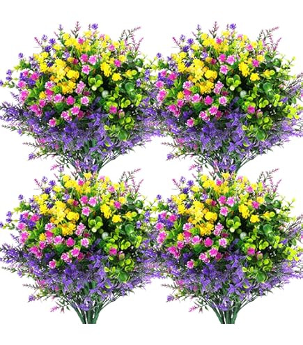 4 Bundles Artificial Large Daisy Fake Plants Flowers Faux Silk Wildflowers Bouquet Outdoor UV Res... | Amazon (US)