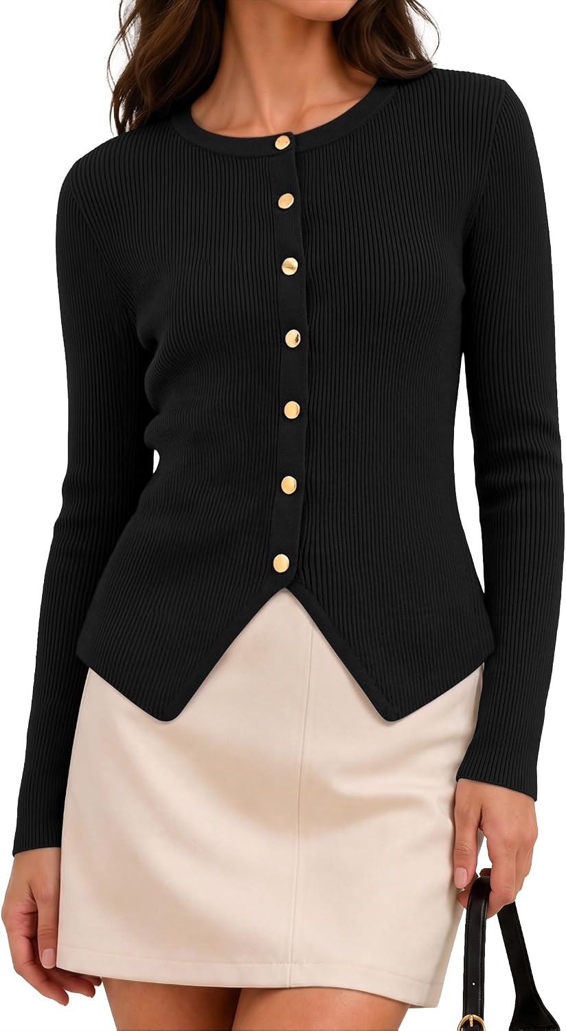 ZESICA Womens Fall Long Sleeve Button Fitted Cardigan Sweaters | Amazon (US)