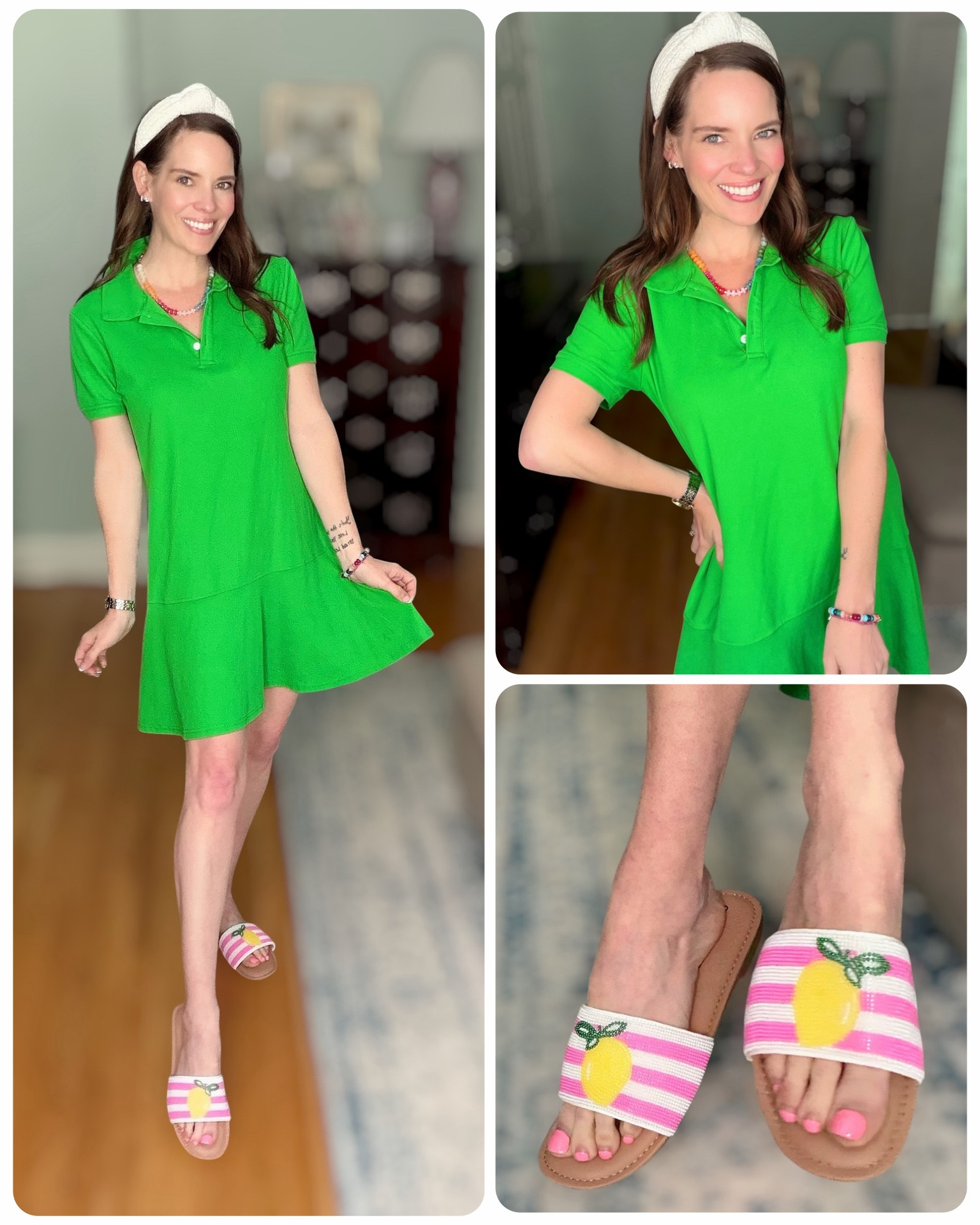 Green Polo Dress Outfit with Lemon Slides 🍋💚 Preppy Summer Style


Bright, fresh, and so fun for summer 💚 This green polo dress is an easy throw-on piece with a flattering fit and subtle flounce hem. Paired with the cutest pink striped lemon slides 🍋 and colorful beaded jewelry for a playful, preppy look. Finished with a classic white eyelet headband for that polished, grandmillennial touch.

Perfect for casual days, errands, or a sunny lunch date ☀️

green polo dress, preppy summer outfit, colorful beaded jewelry, lemon sandals, casual chic outfit, grandmillennial style, affordable Amazon dress, bright summer outfit inspiration 💕

#LTKOver40 #LTKPetite #LTKootd