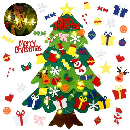 YEAHBEER Felt Christmas Tree for Kids, 3.2FT Felt Christmas Tree for Toddlers, 32 Detachable Ornaments, Toddlers Wall Hanging Decorations, Luminous Snowflake Bulb, DIY Felt Xmas Decor | Amazon (US)
