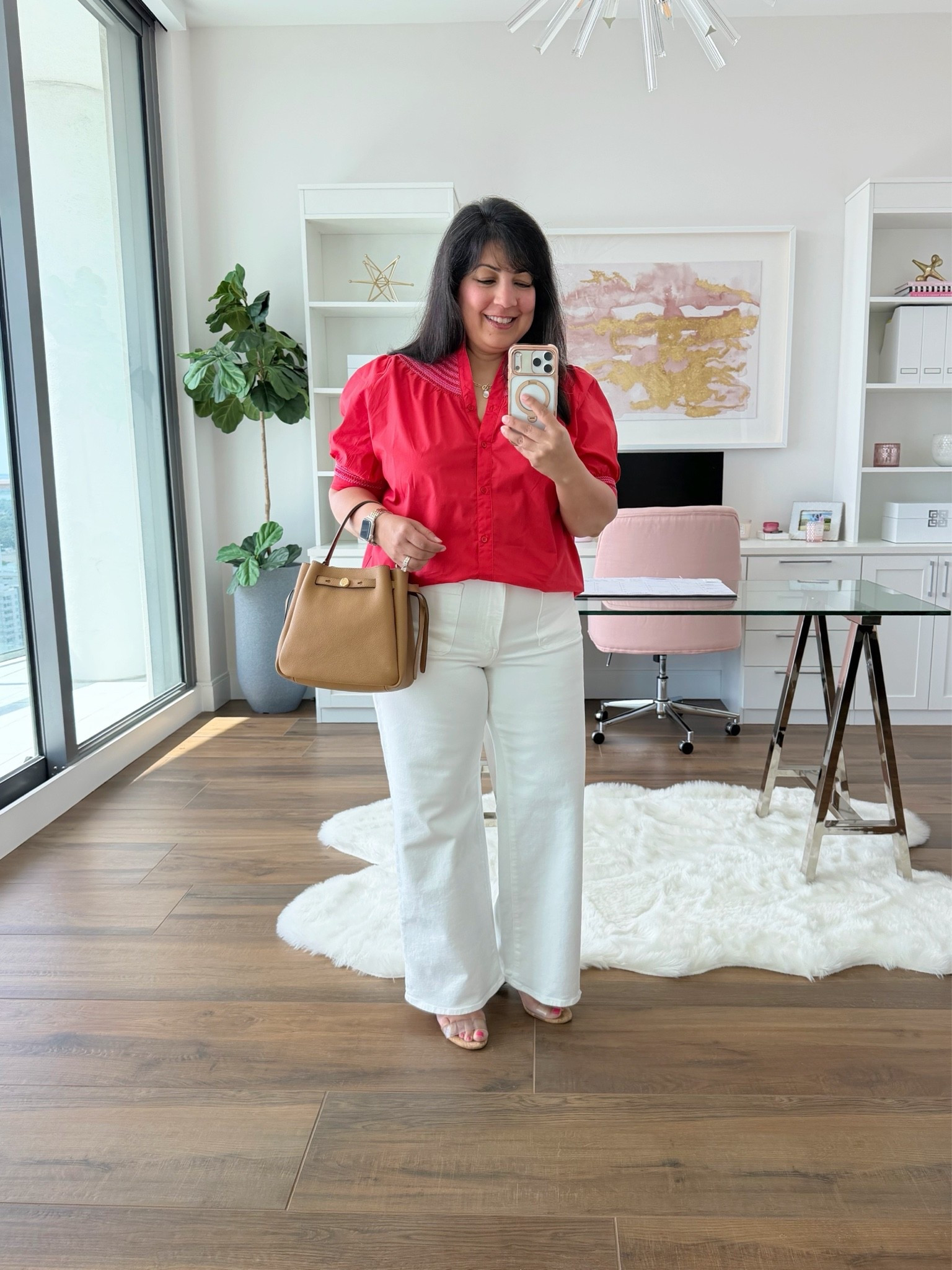 Red is the color of the season and this top is a fun one with pretty feminine details and pink stitching! This summer outfit is perfect for a casual date night and it’s a also a great business casual work outfit if you can wear jeans to work. 

Avara top size large. Madewell white wide leg jeans size 32 Short. Schutz sandals. Tory Burch bucket bag.

#LTKMidsize #LTKPetite #LTKWorkwear