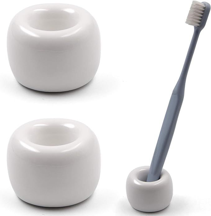 Airmoon Mini Ceramics Handmade Couple Toothbrush Holder Stand for Bathroom Vanity Countertops, Wh... | Amazon (US)