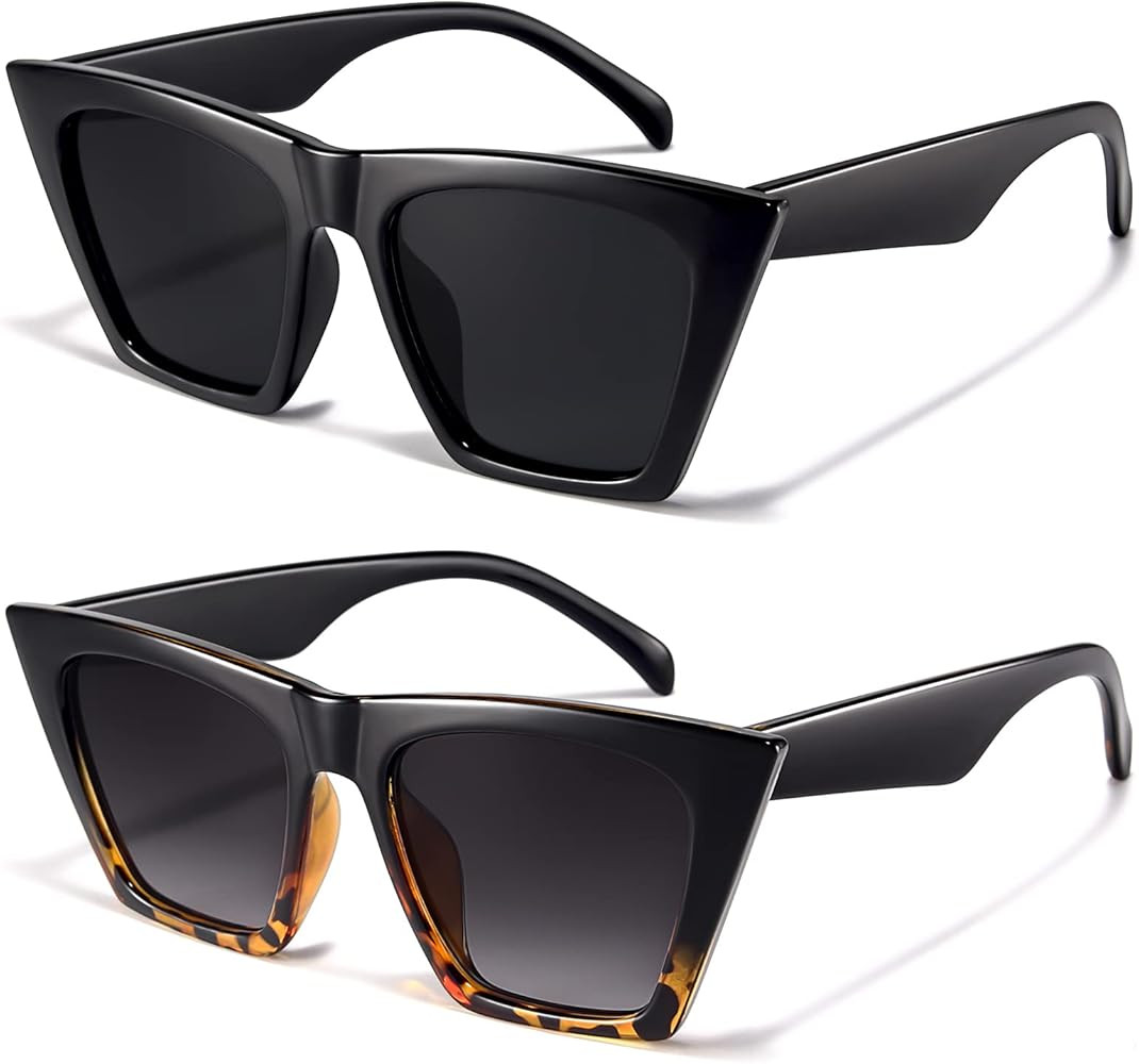 racico Trendy Cat Eye Sunglasses Women - 2 pack Vintage Oversized Cateye Style Square Sun Glasses... | Amazon (US)