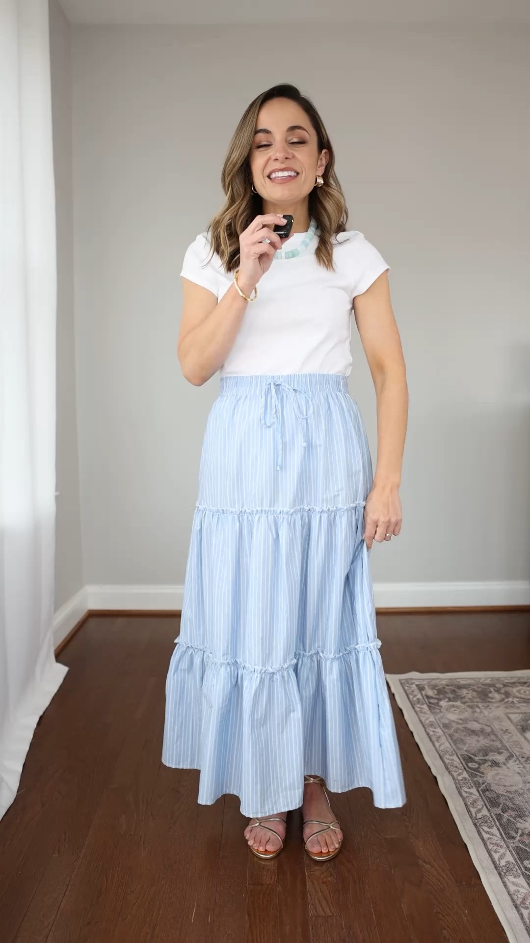 Budget-friendly summer outfits from Walmart! #walmartpartner

Ivory dress: xs - runs large, size down if you can 
Striped dress: xs - true to size (has an open back you can only wear with an adhesive bra) 
Striped skirt: xs - true to size 
White t-shirt: xs - true to size