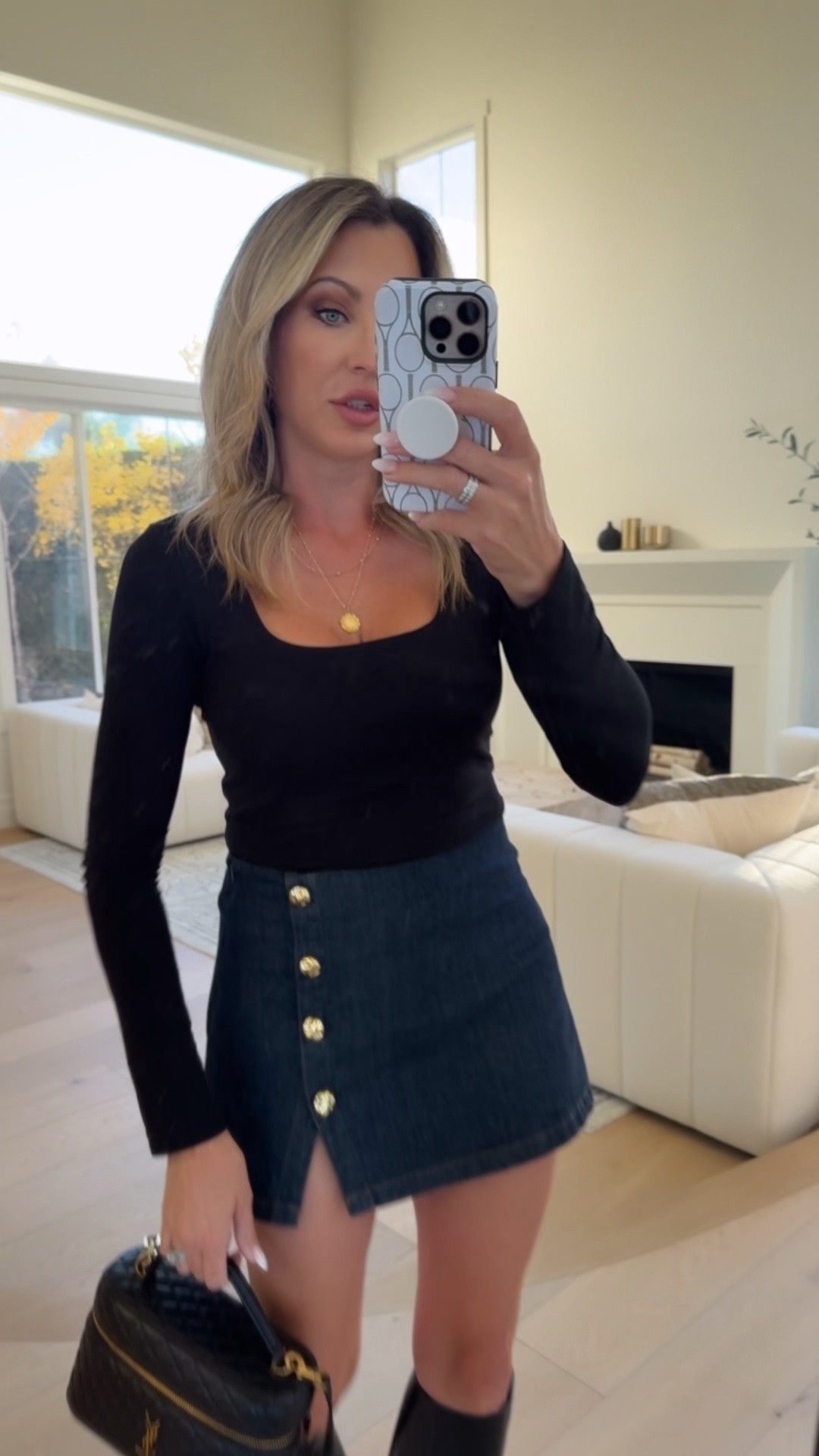 Best little denim skort and super soft stretchy long sleeve tee! Top is only $30 and comes in so many colors! Skort is Zara style 8972/576 and is giving major Veronica Beard vibes! Love these leather boots too!

Fall outfit date night girls night out look

#LTKStyleTip #LTKSeasonal #LTKShoeCrush