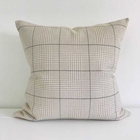 Taupe Plaid Pillow Cover, Windowpane Pillow Cover, Taupe Pillow Cover, decorative Pillow Cover, F... | Etsy (US)