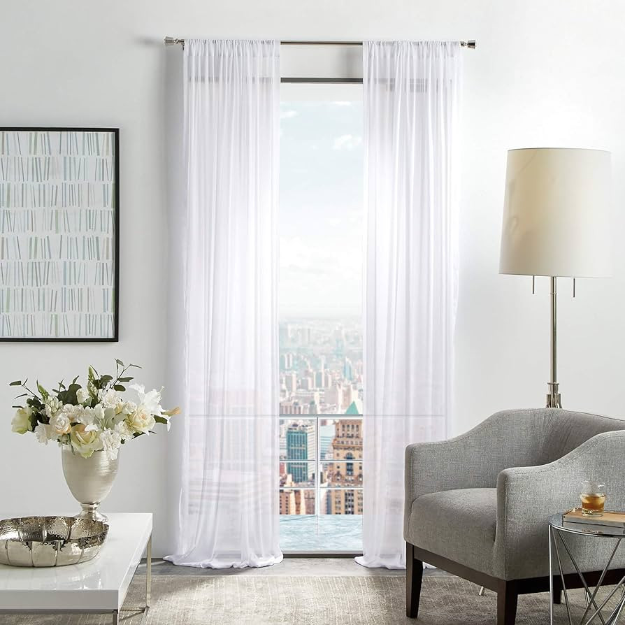 MARTHA STEWART Glacier Sheer Rod Pocket Window Curtain Panel Pair, 84", White | Amazon (US)