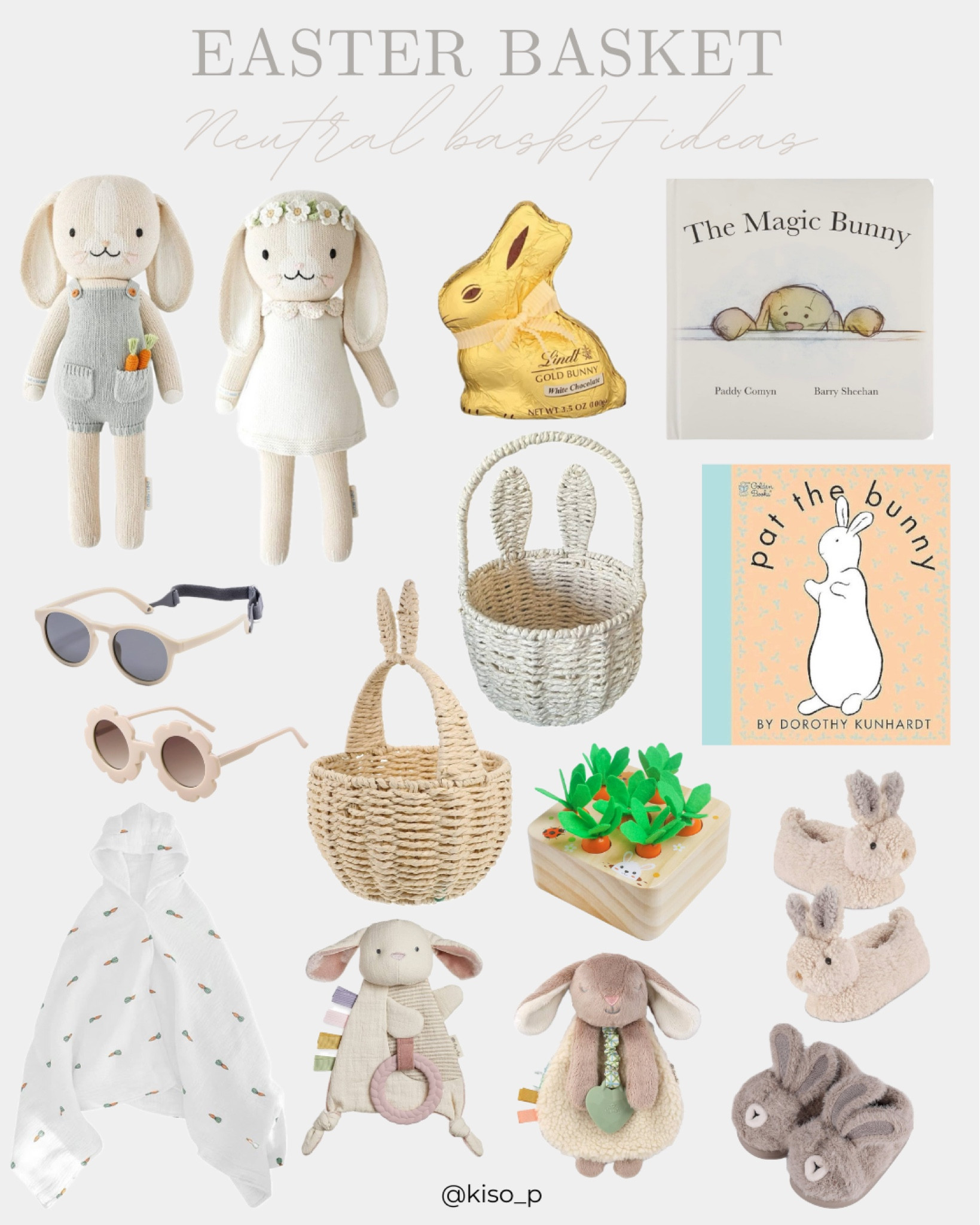 Easter basket/ neutral Easter basket ideas/ Toddler/Baby Easter toys/ Easter books/ Easter chocolate/ bunny slippers/ Spring sunglasses/ Easter bunny/ Carrot towel

#LTKkids #LTKbaby #LTKSeasonal