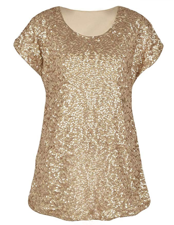 PrettyGuide Women's Sequin Top Shimmer Glitter Loose Bat Sleeve Party Tunic Tops | Amazon (US)