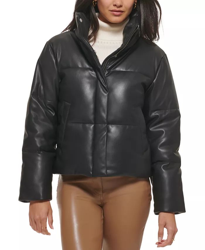 Women's Cropped Faux-Leather Puffer Coat | Macys (US)