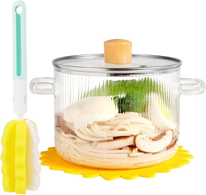 Clear Glass Cooking Pot With Lid And Brush On Stove - 1.8L(61oz) Borosilicate Glass Simmer Pot Wi... | Amazon (US)