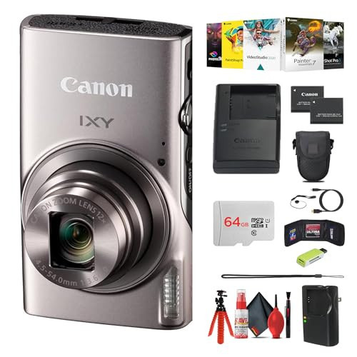 Canon IXY 650 HS M Compact Digital Camera Silver | 12x Optical Zoom Travel-Friendly Point & Shoot | Bundle with 64GB Card, Camera Bag, Tripod, Cleaning Kit + More | Amazon (US)