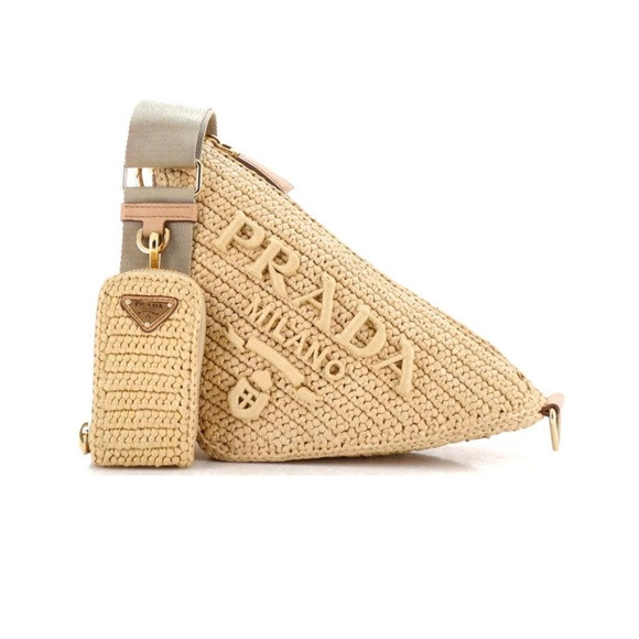 Prada Triangle Logo Zip Crossbody Bag Crochet Raffia Small | Poshmark