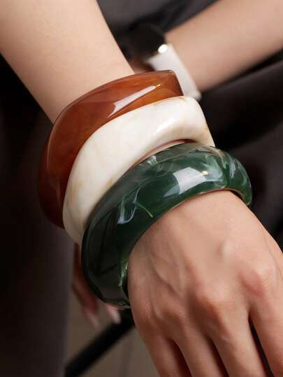 3pcs Minimalist Acrylic Bracelet Set, Elegant Simple Design, Can Be Worn Stacked Or Individually - Size one-size | SHEIN