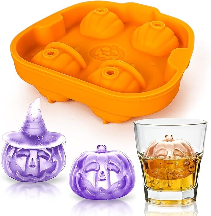 Amazon.com: Whaline Halloween Pumpkin Ice Mold Tray With Dropper 3D Pop Flexible Silicone Ghost P... | Amazon (US)