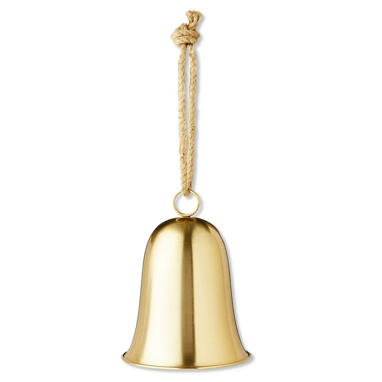 Gold Metal Hanging Bell with Natural Rope Christmas Decor, 8 in, by Holiday Time | Walmart (US)