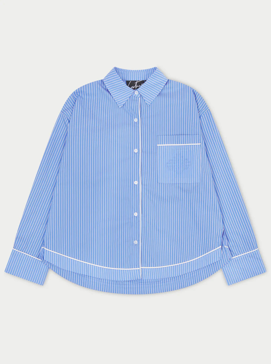 STRIPE PIPED EMBLEM SHIRT - BLUE | The Couture Club