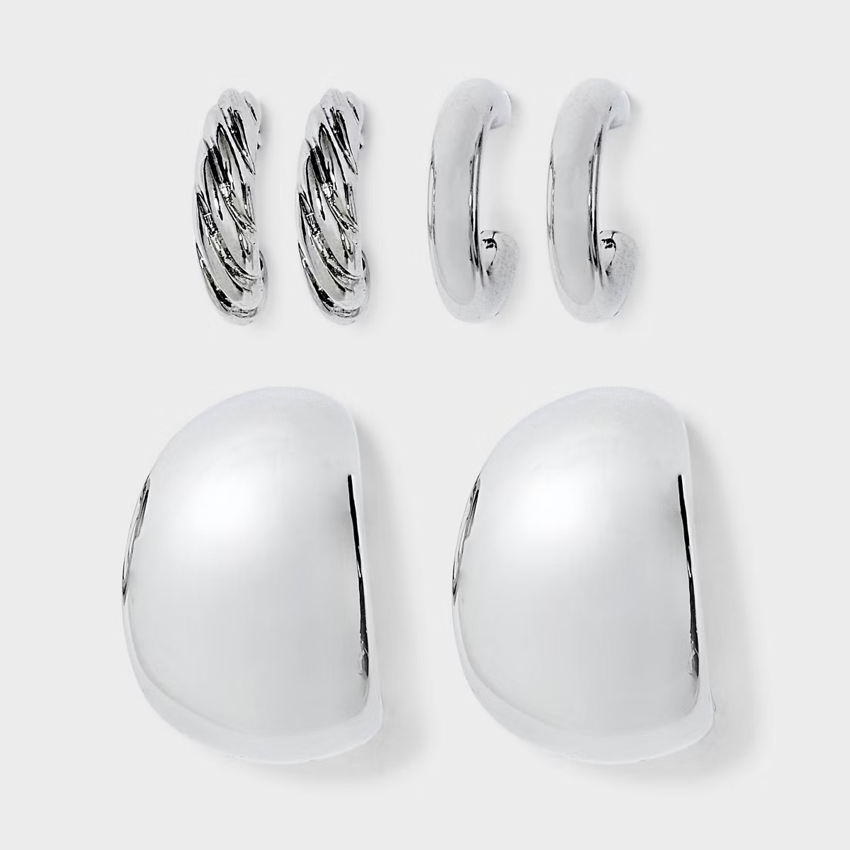 Smooth and Textured Hoop Earring Set 3pc - Wild Fable™ Silver | Target