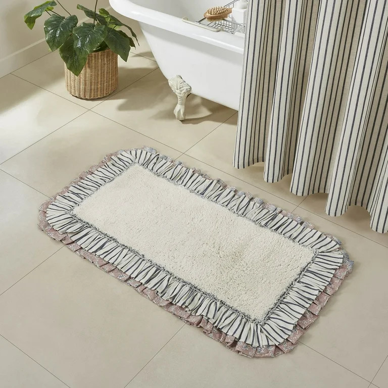 VHC Brands Kaila Farmhouse 27"x48" Bathmat Creme Ruched Ruffle Cotton Solid Color Rectangle Bath ... | Walmart (US)