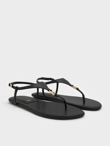 Leather T-Bar Thong Sandals
    
         - Black | Charles & Keith UK