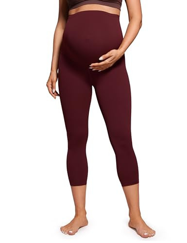 CRZ YOGA Womens Butterluxe Maternity Capris Leggings 21" - Crop Pants Over The Belly Workout Active Yoga Pregnancy Soft Red Merlot X-Small | Amazon (US)