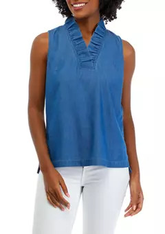 Women's Ruffle Neck Tencel Top | Belk