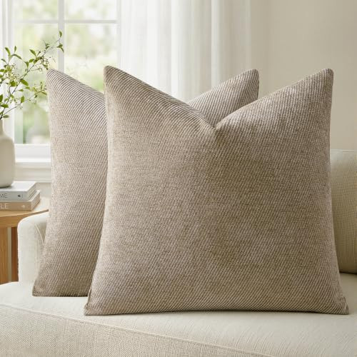 a moment Pack of 2 Decorative Chenille Throw Pillow Covers with Twill Cushion Covers for Sofa Living Room Couch Bed 18x18 Inch Light Brown | Amazon (US)
