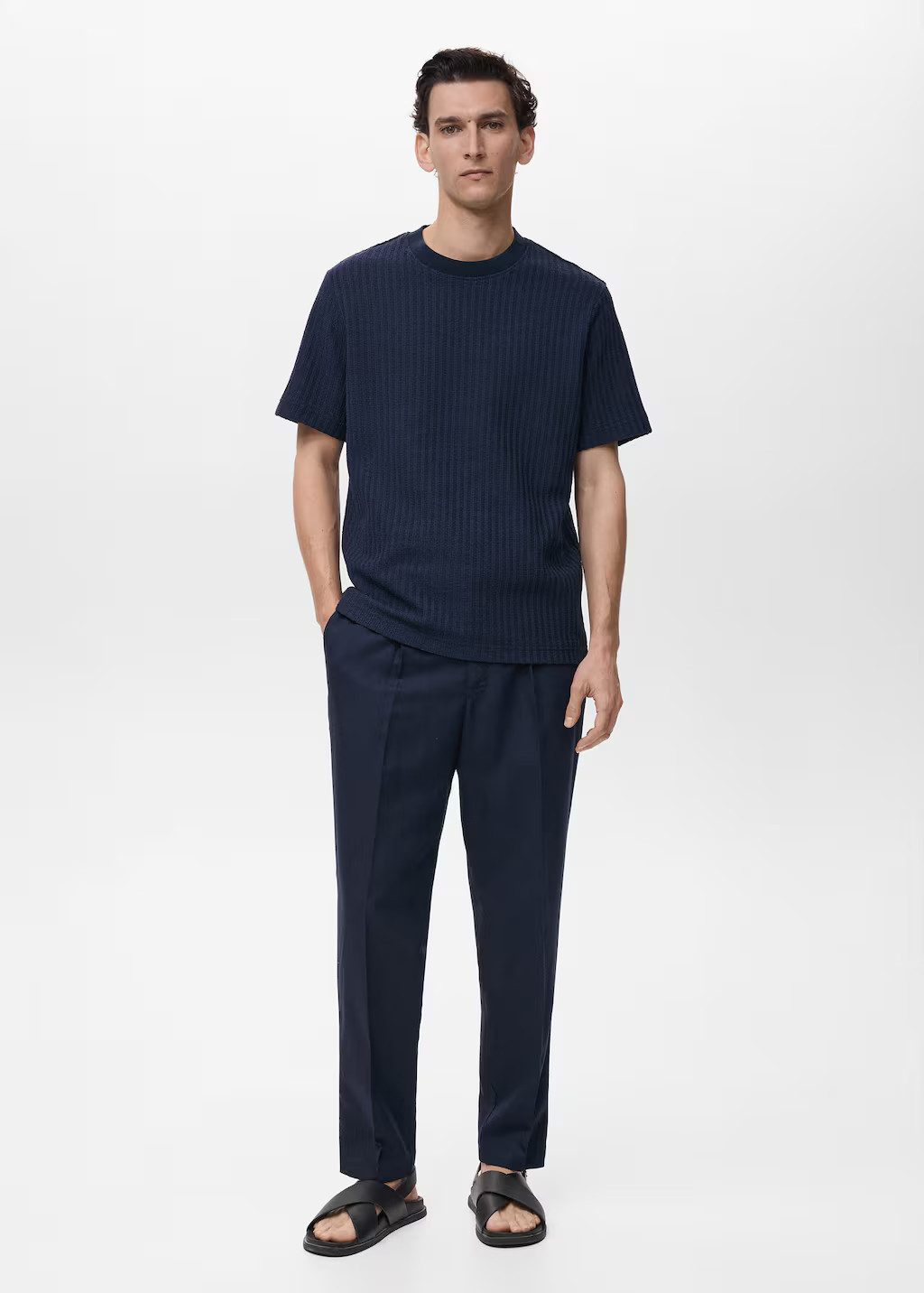 Ribbed knit t-shirt ink blue - Men - XS - MANGO MAN | Mango (US/MX/AU)