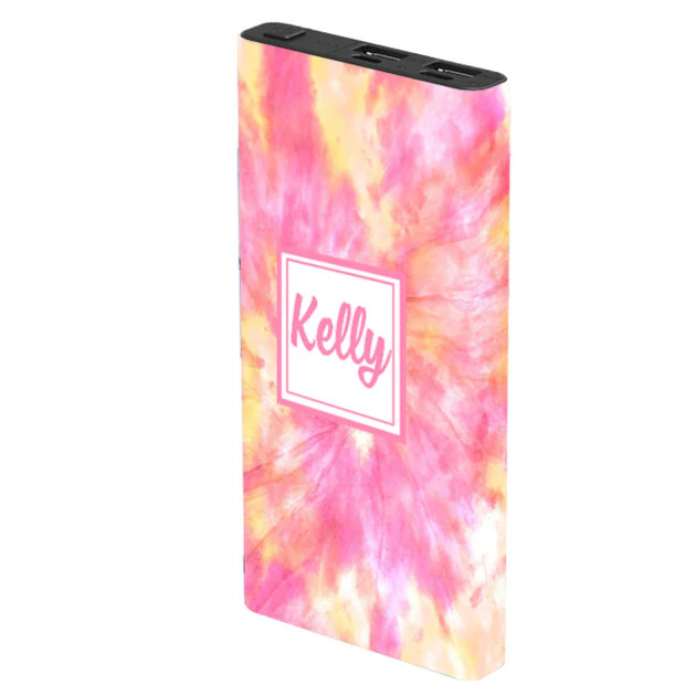 Monogram Pink Tie Dye Power Bank | Classy Chargers