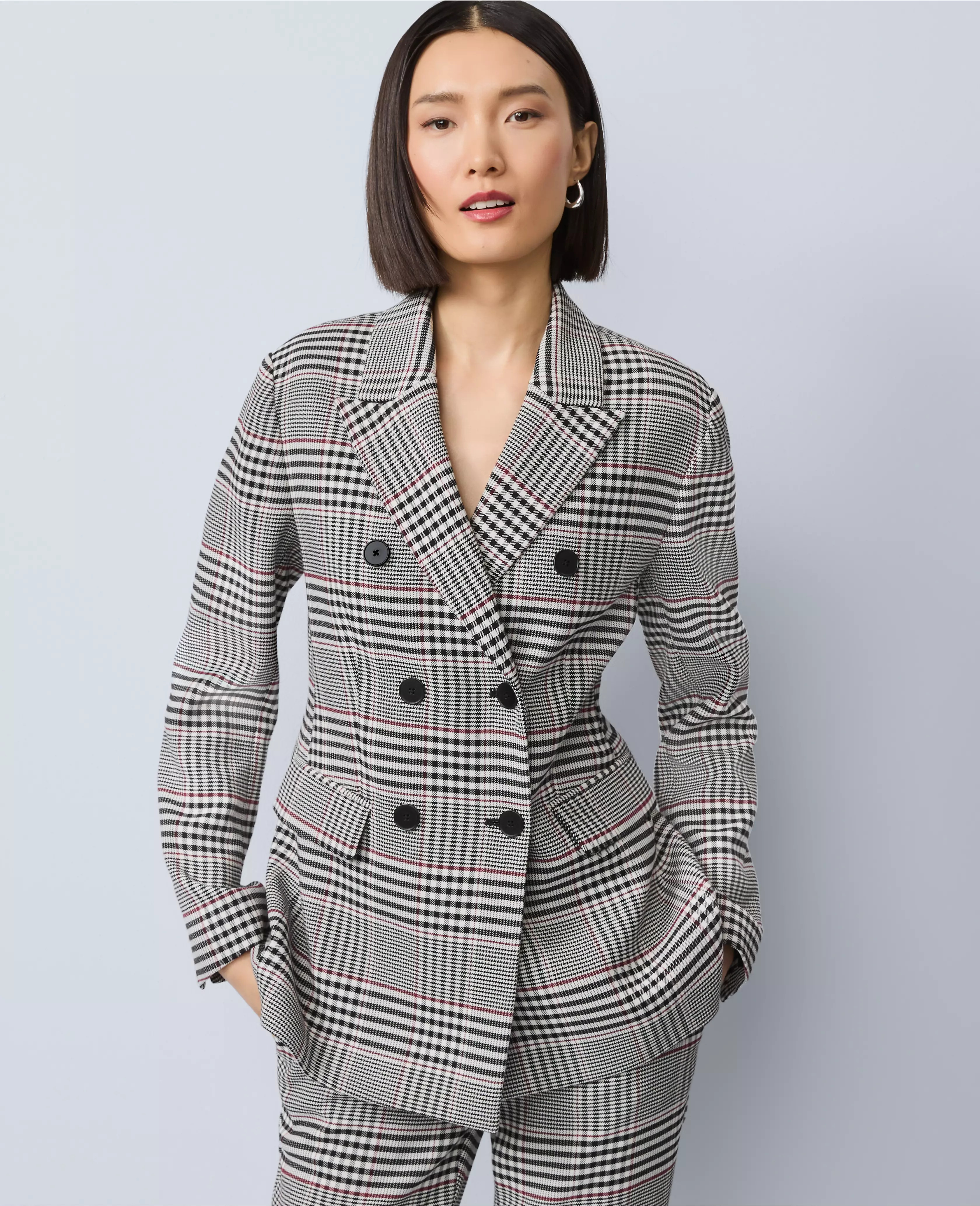 Plaid Fitted Long Blazer | Ann Taylor