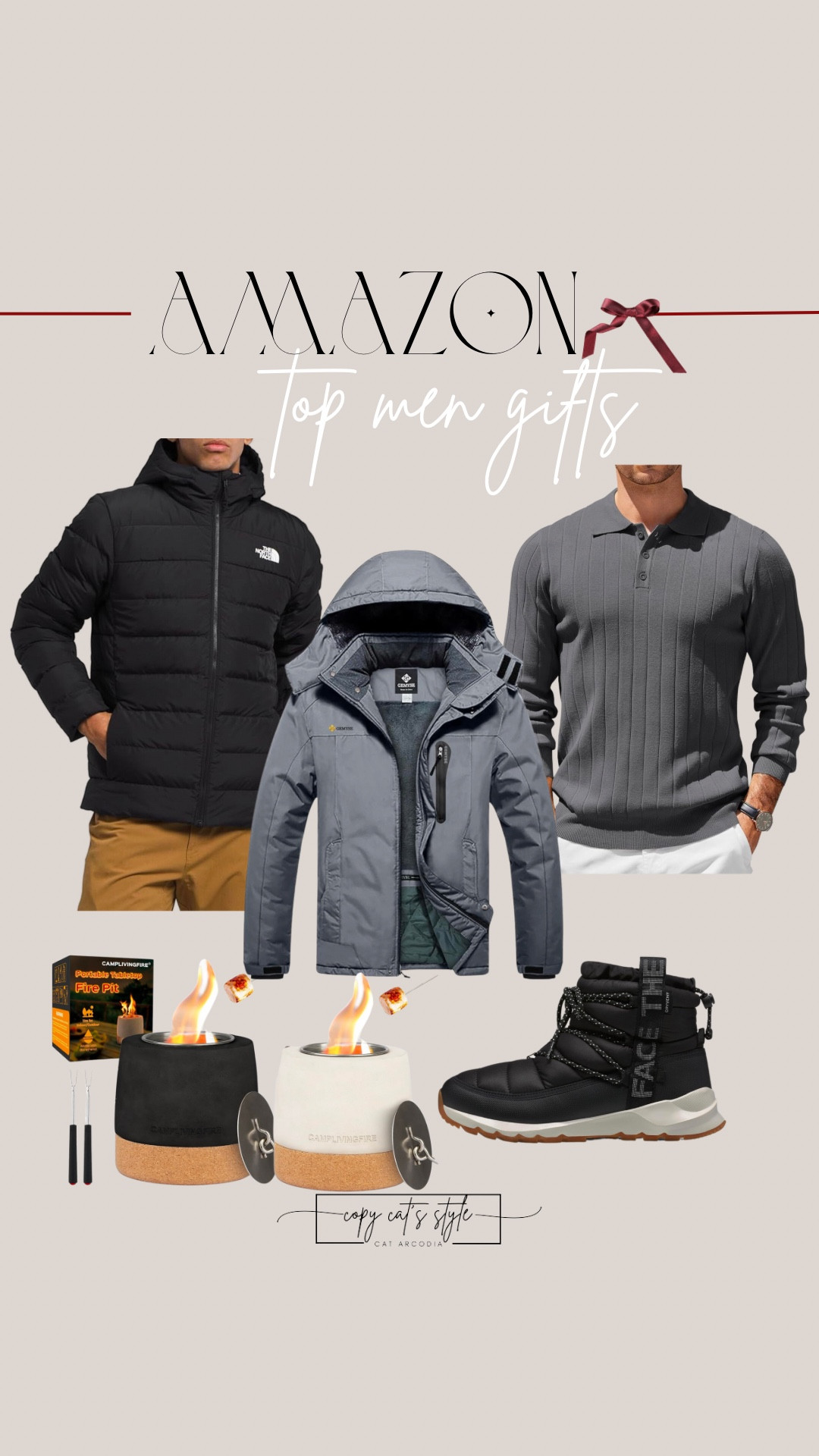 Amazon gifts for men, North Face jacket, polo knit sweater, tabletop fire pit, North Face boot 

#LTKFindsUnder50 #LTKGiftGuide #LTKMens