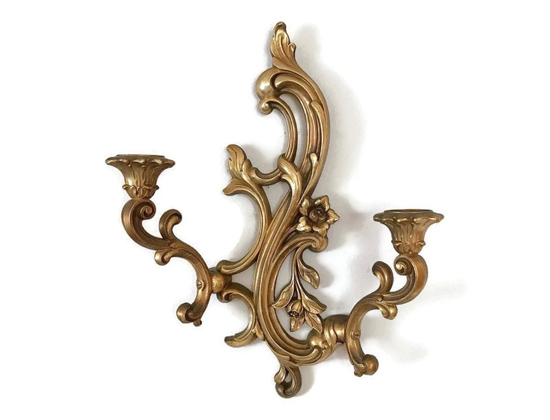 Vintage Wall Sconce, Candle Stick Holder, Syroco Wood Double, Ornate Gold Candelabra | Etsy (US)