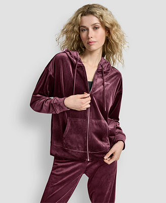 Women's Platinum Velour Rhinestone Logo Full-Zip Hoodie | Macy's