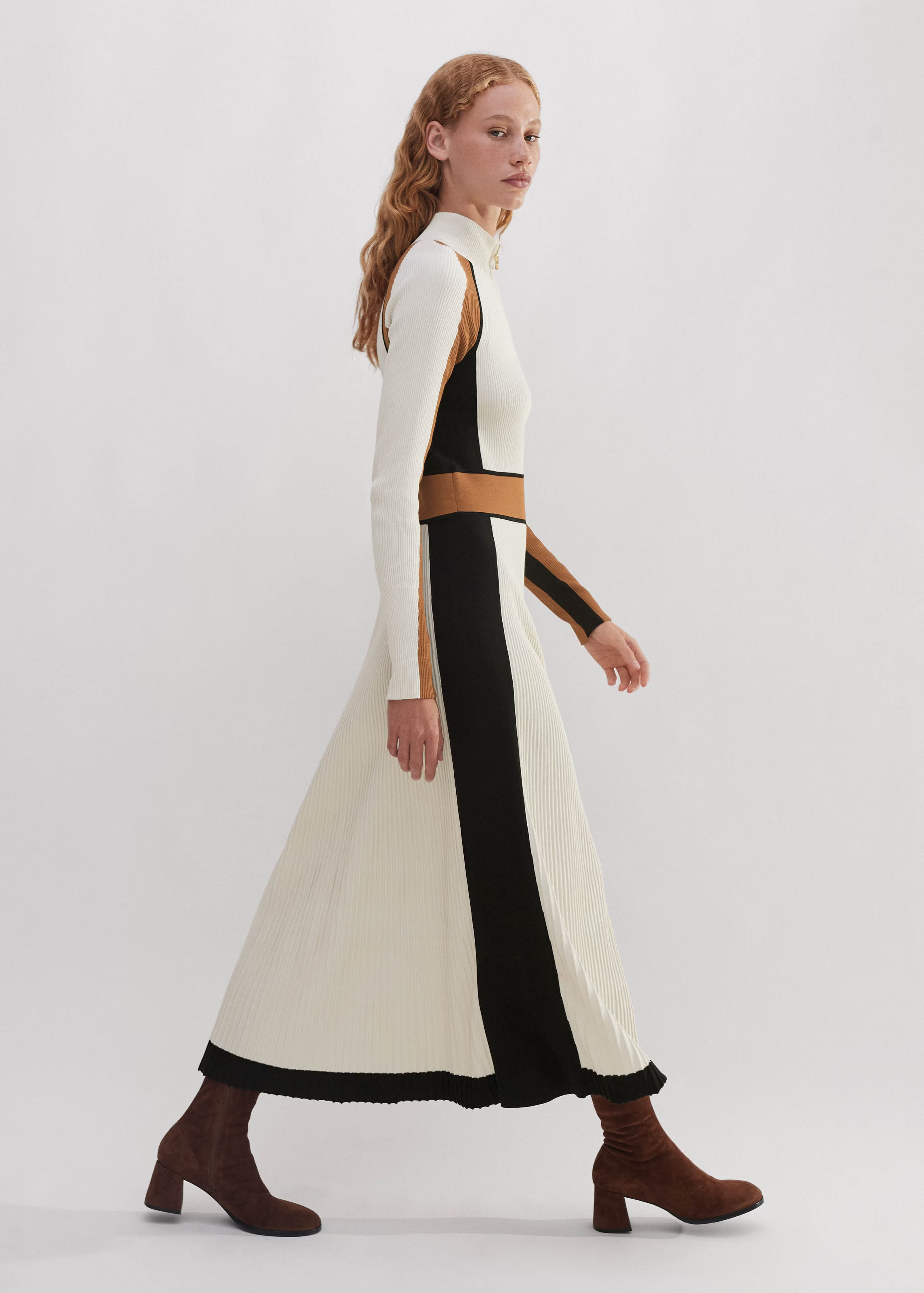 Women's White Contrast Panel Fit And Flare Maxi Dress | ME+EM | ME+EM US