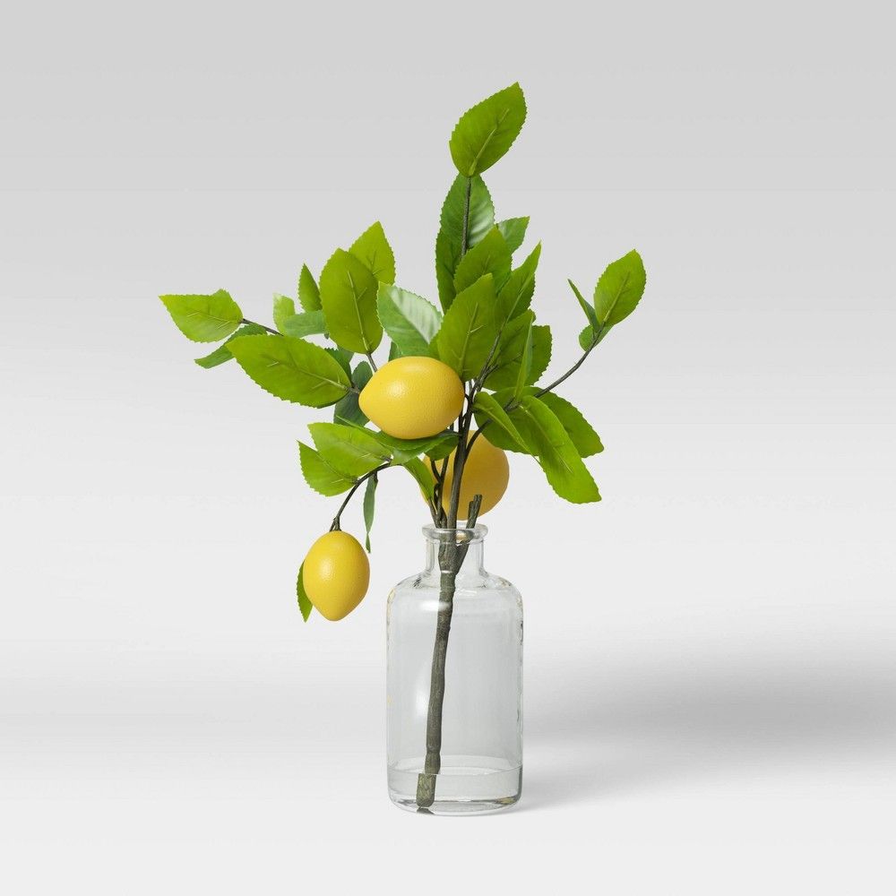 16"" x 9"" Artificial Lemon Plant Arrangement in Glass Vase - Threshold | Target