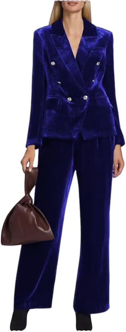 SAROULU Slim Fit Women's Velvet Suit 2 Piece Ladies Business Office Tuxedos Dress Set Blazer Jack... | Amazon (US)