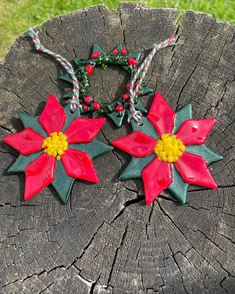 Poinsettia Christmas Decorations-fusedglass Poinsettia-christmas Tree Hanging Decoration-red Poin... | Etsy (US)