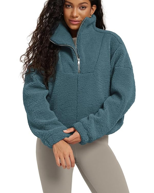 ODODOS Women's Sherpa Fleece Half-Zip Pullover - Cozy Warm Long Sleeve Sweatshirt Cinchable Outer... | Amazon (US)
