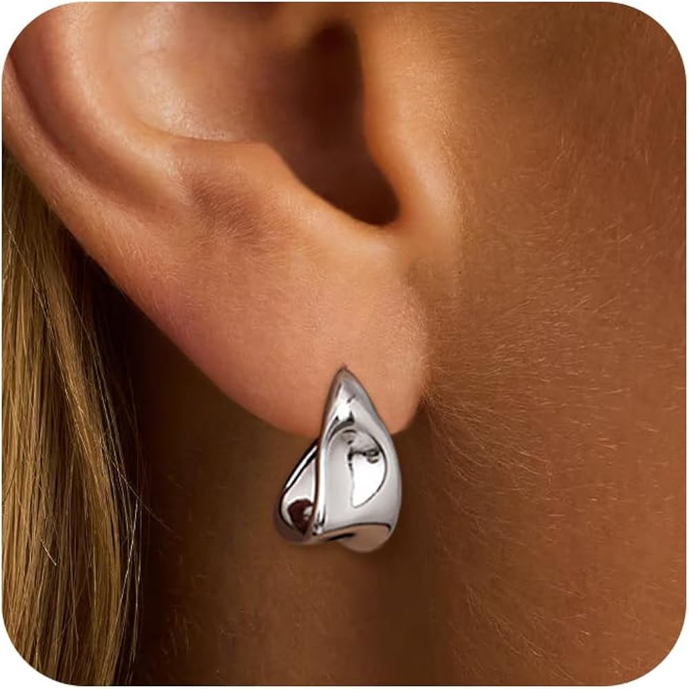 Chunky Gold Stud Earrings for Women 14k Gold Plated Hypoallergenic Earrings Statement Trendy Fash... | Amazon (US)