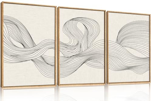 HPNIUB Large Neutral Abstract Framed Canvas Wall Art,Beige Minimalist Wall Decor,Black Line Wave Art Prints,Modern Boho Textured Artwork for Living Room, Bedroom, Office,Dining Room -24"x36"x3 | Amazon (US)
